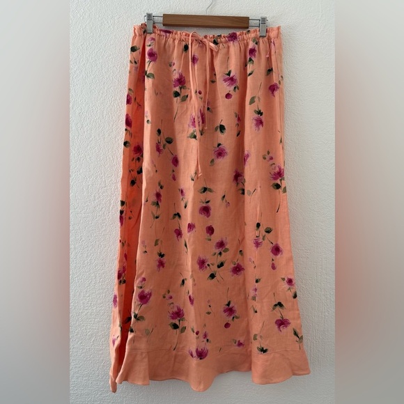 Industrie B. A-line Floral Peach Midi/Maxi Skirt with 100% Linen Size XL - Picture 6 of 9